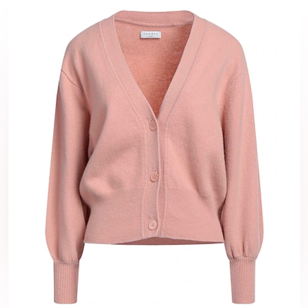 SANDRO PARIS Wool Cardigan Pink Balloon Sleeves